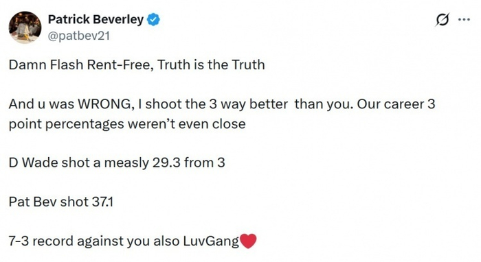 贝弗利晒生涯数据直指韦德短板 倡导以长期表现